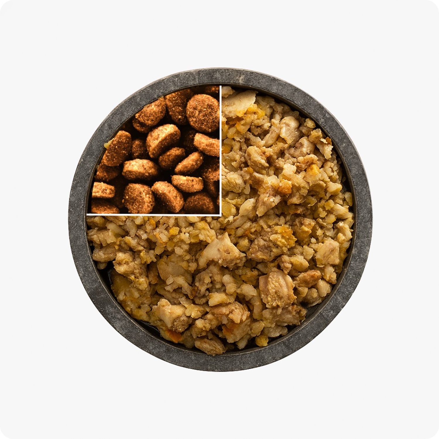 Proporção da tigela: 75% de alimentação natural